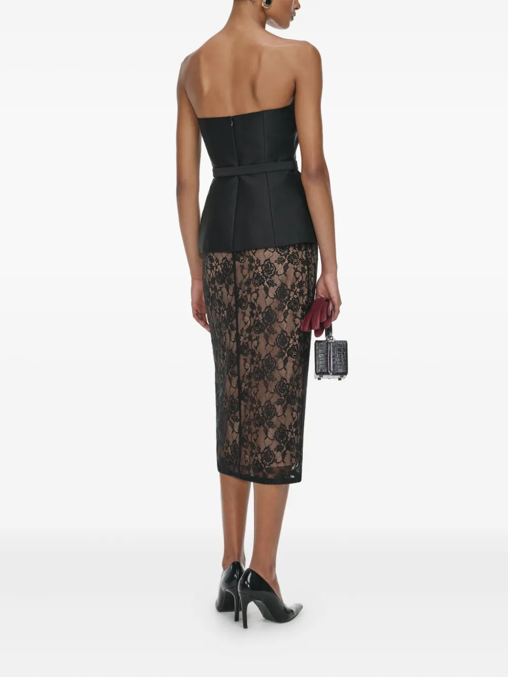 Self-portrait Black Floral Lace Midi Skirt Clothing In Brown