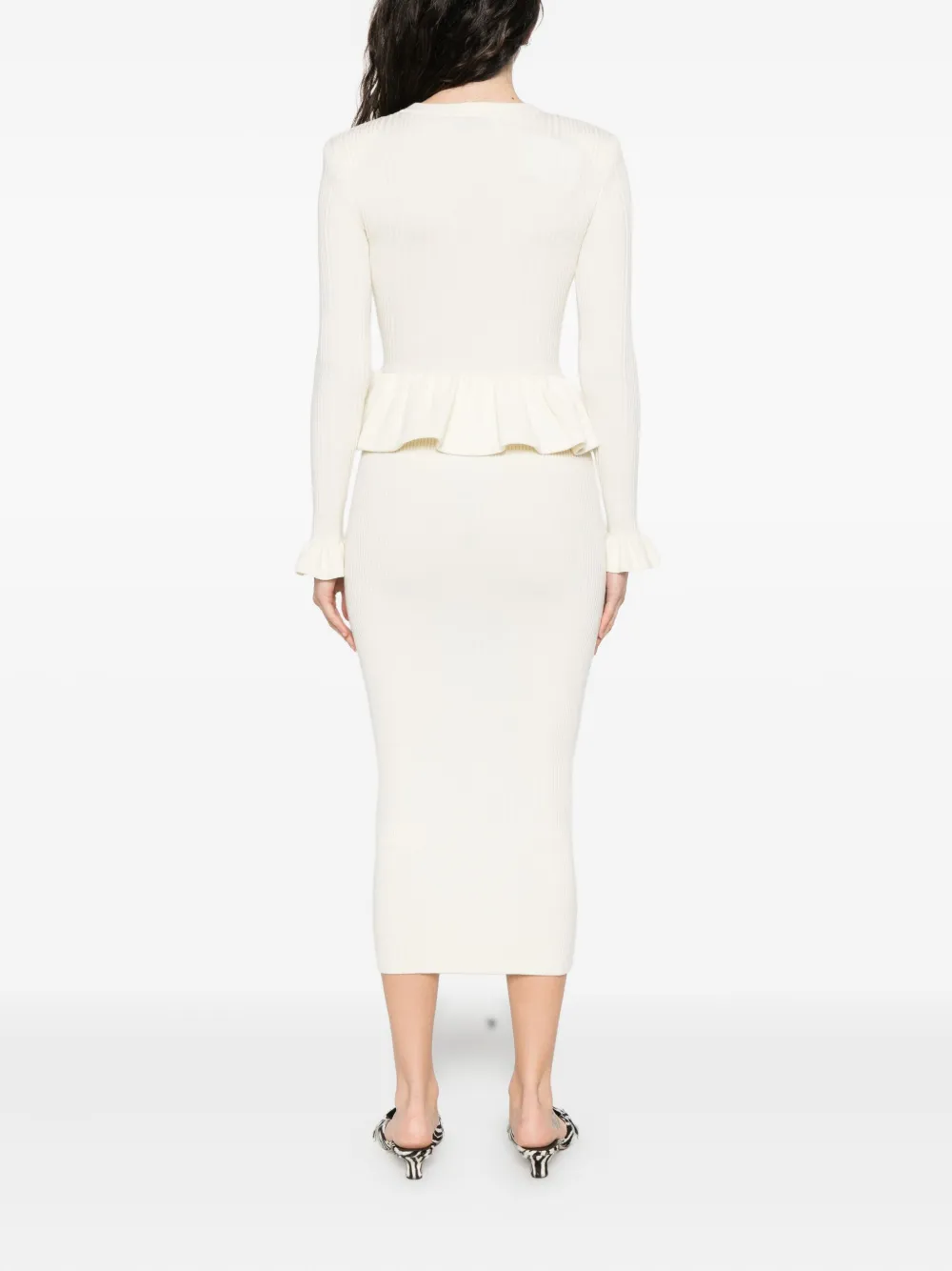 Self-Portrait Asymmetrische gebreide midi-jurk Beige