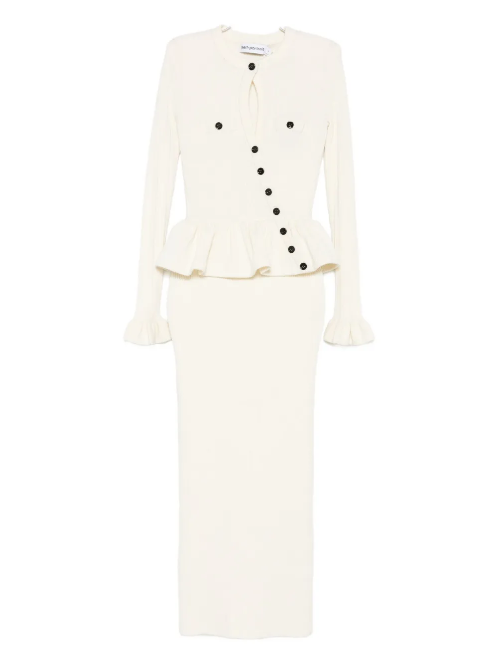 Self-Portrait knitted asymmetric midi dress | Neutrals | Image 1
