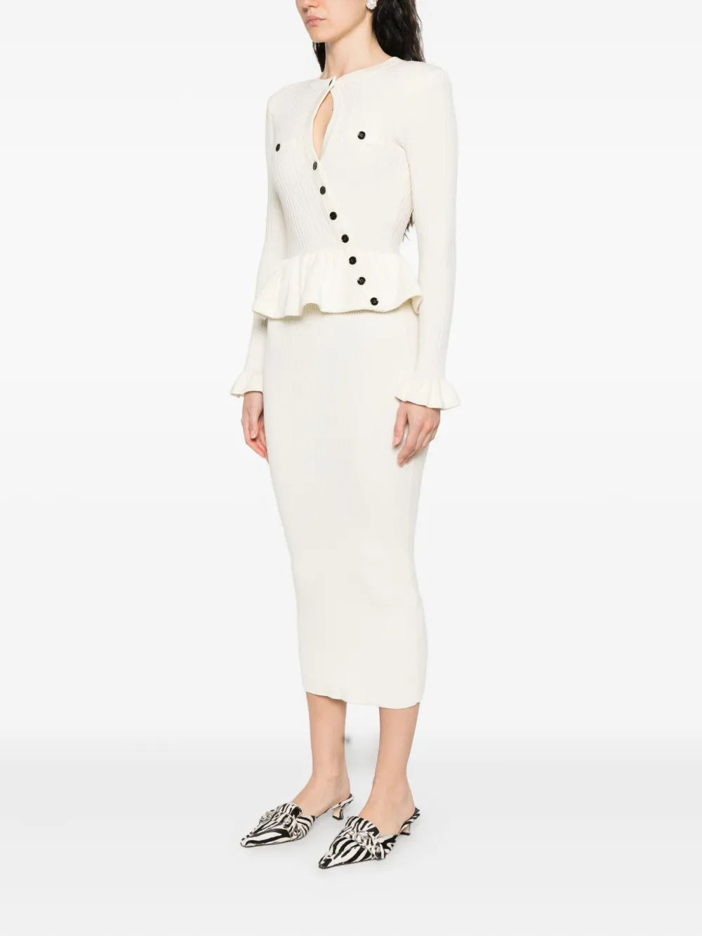 Self-Portrait Asymmetrische gebreide midi-jurk Beige