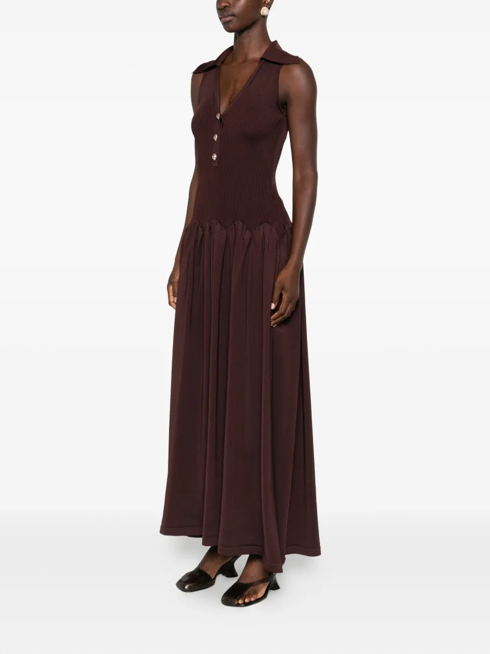 Self-Portrait RIBBED KNIT MIDI DRESS BROWN Bruin