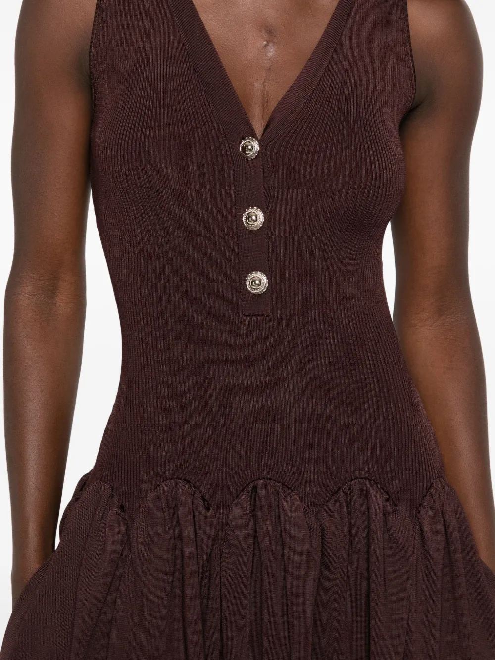 Self-Portrait RIBBED KNIT MIDI DRESS BROWN Bruin