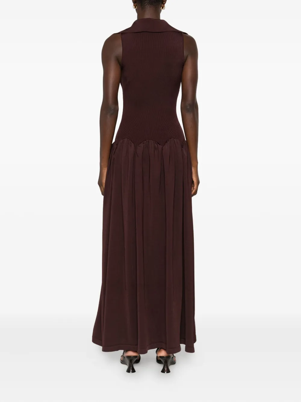Self-Portrait RIBBED KNIT MIDI DRESS BROWN Bruin