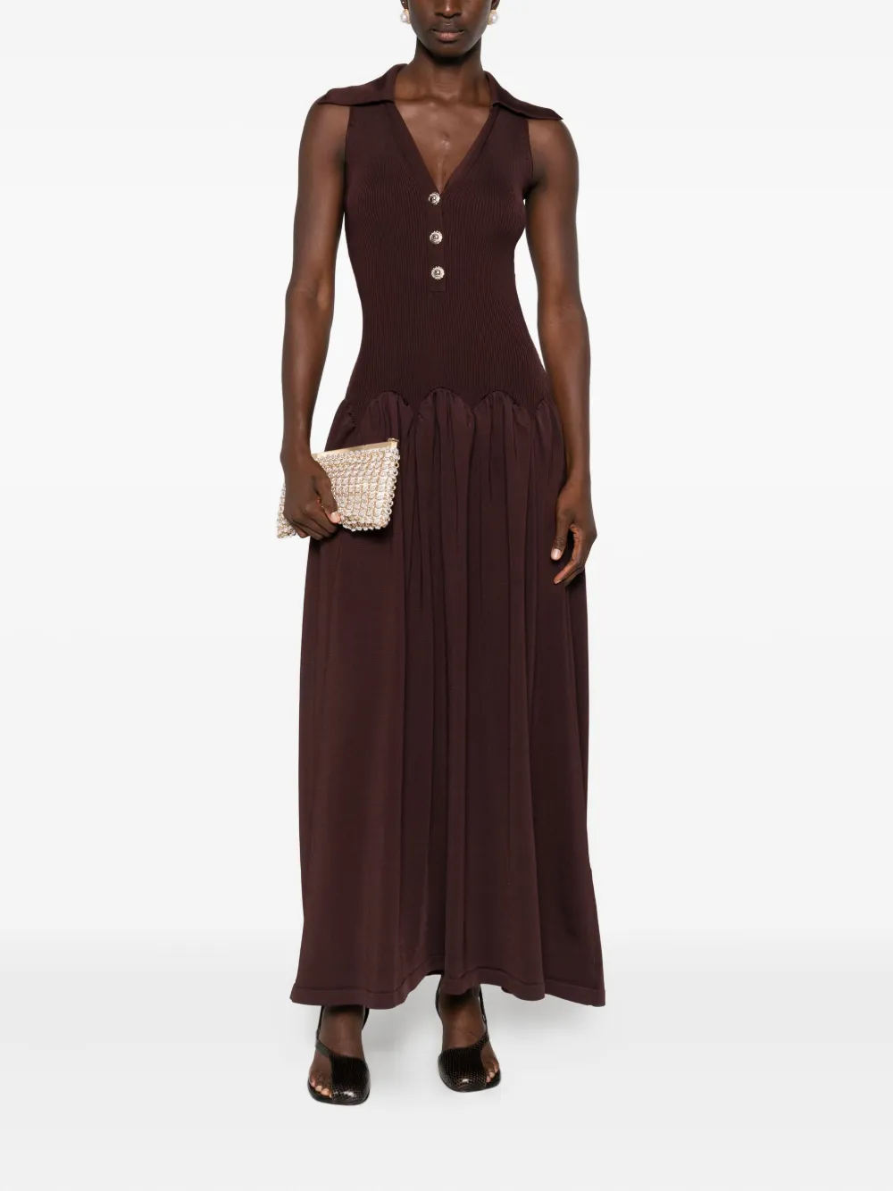 Self-Portrait RIBBED KNIT MIDI DRESS BROWN - Bruin
