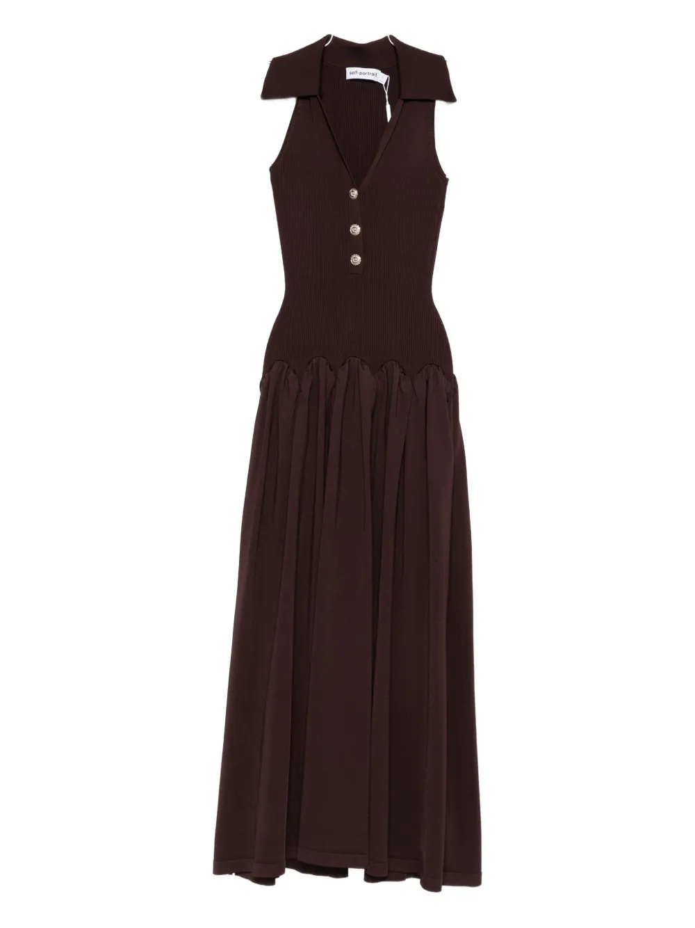Self-Portrait RIBBED KNIT MIDI DRESS BROWN Bruin