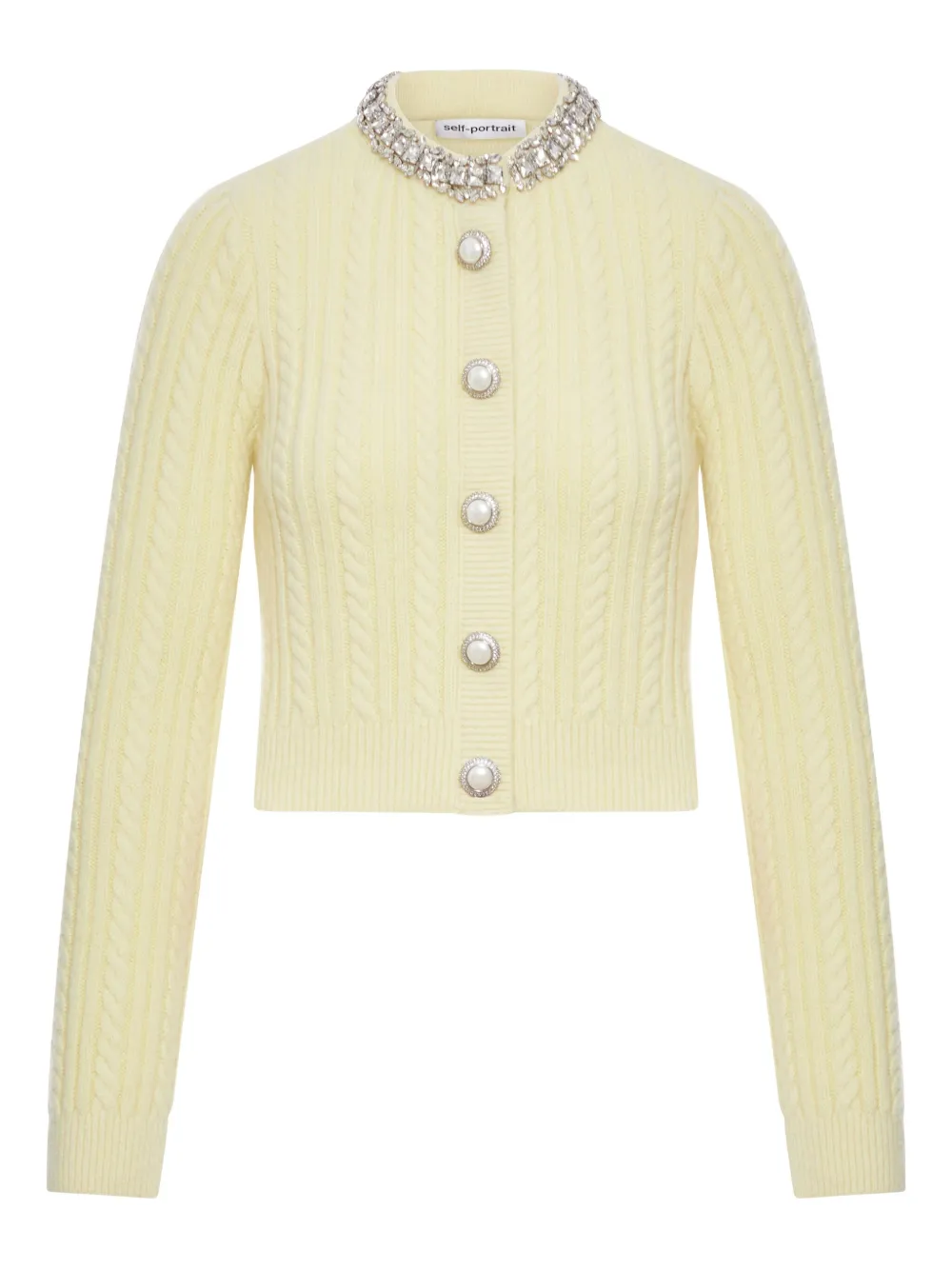 Self-portrait Crystal-embellished Cable-knit Cardigan In White
