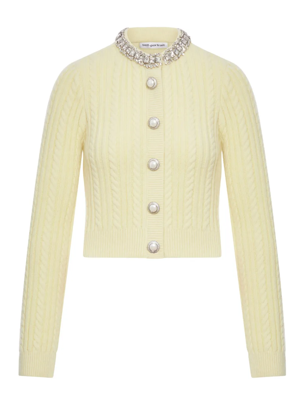 Self-portrait Crystal-embellished Cable-knit Cardigan In White