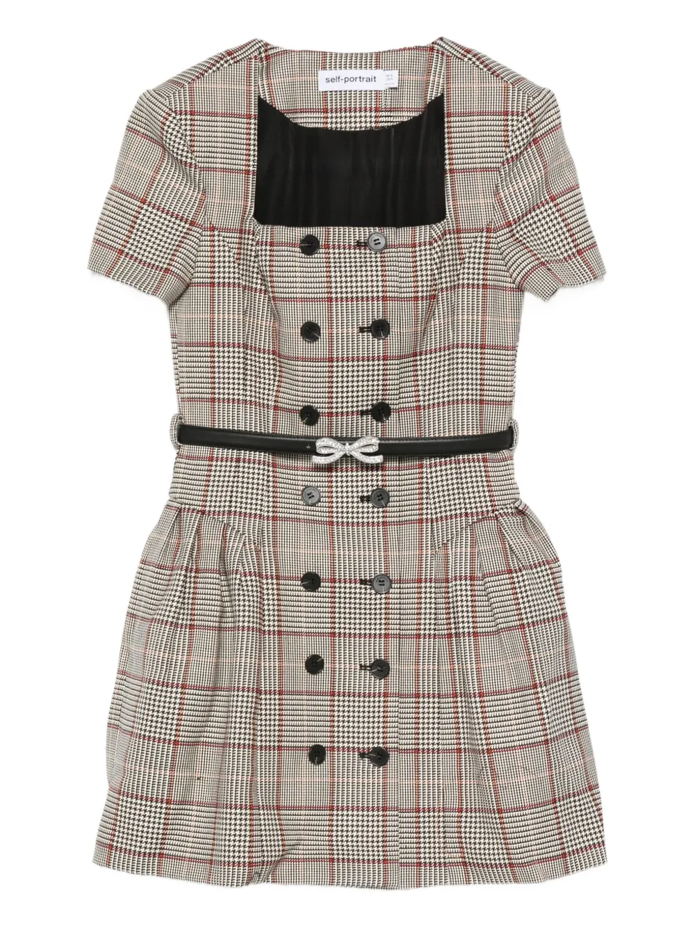 Self-Portrait Geruite mini-jurk met korte mouwen Beige