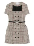 Self-Portrait checked short sleeve mini dress - Neutrals