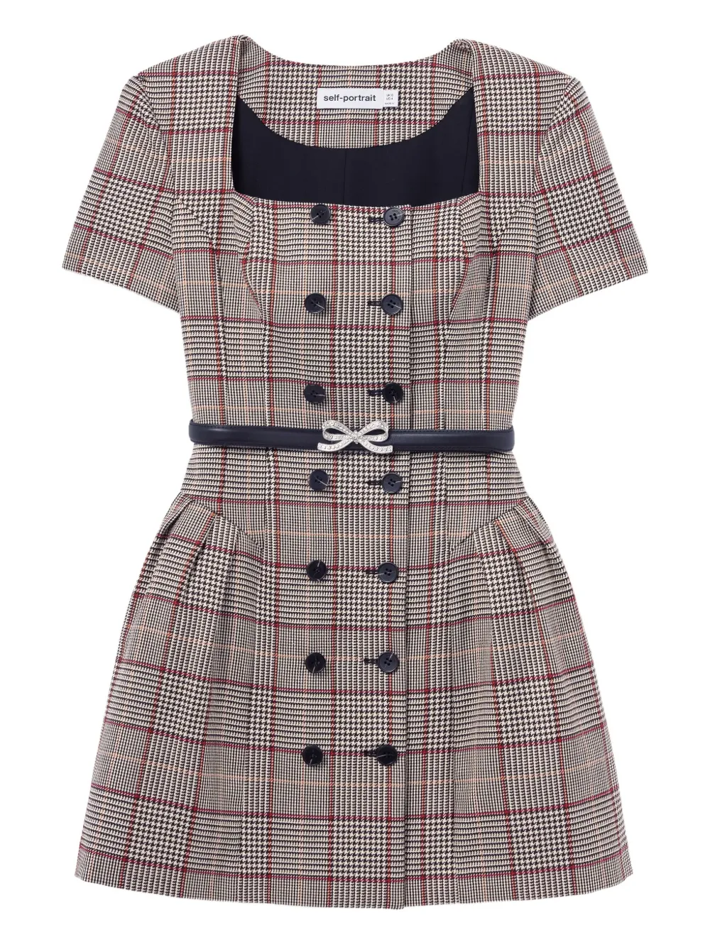 Self-Portrait checked short sleeve mini dress | Neutrals | Image 1