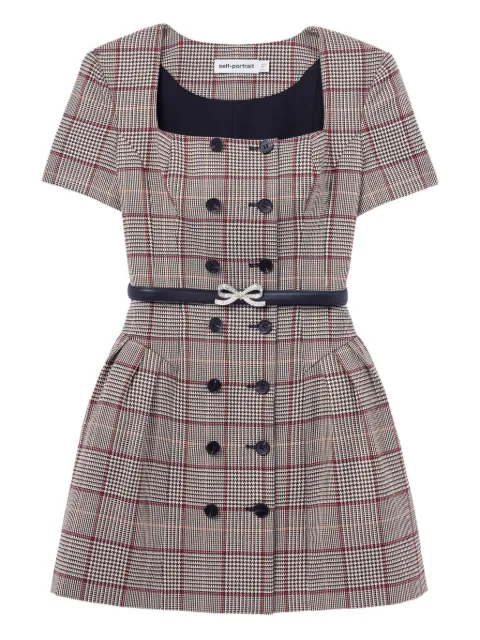 Self-Portrait checked short sleeve mini dress
