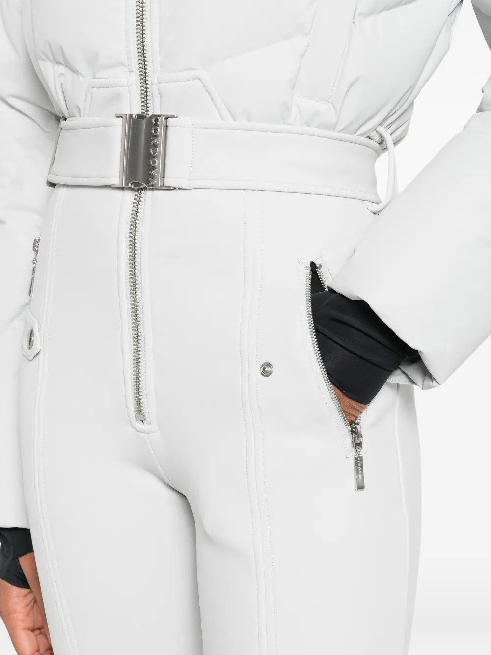 Cordova Hooded Belted Ski Suit In White
