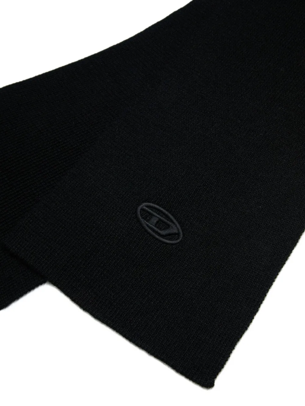 Diesel Logo-embroidered Wool Scarf In Black