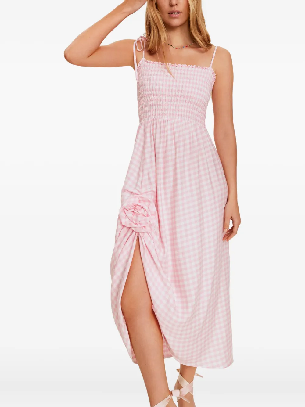 Sleeper Atlanta jurk met gingham ruit en roosdetail Roze