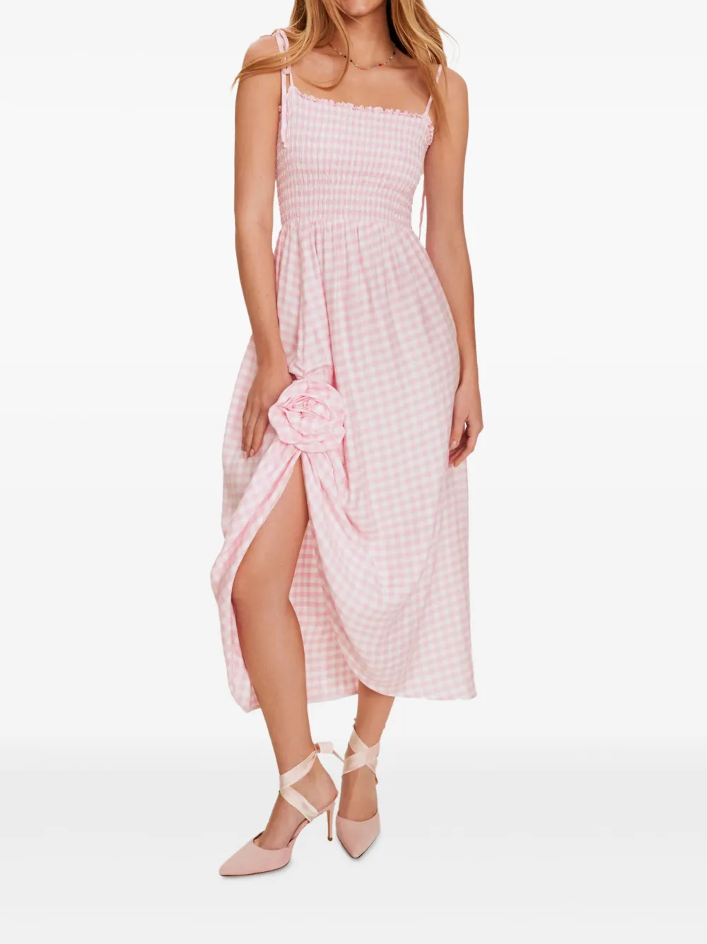 Sleeper Atlanta gingham rose-detail dress - Roze