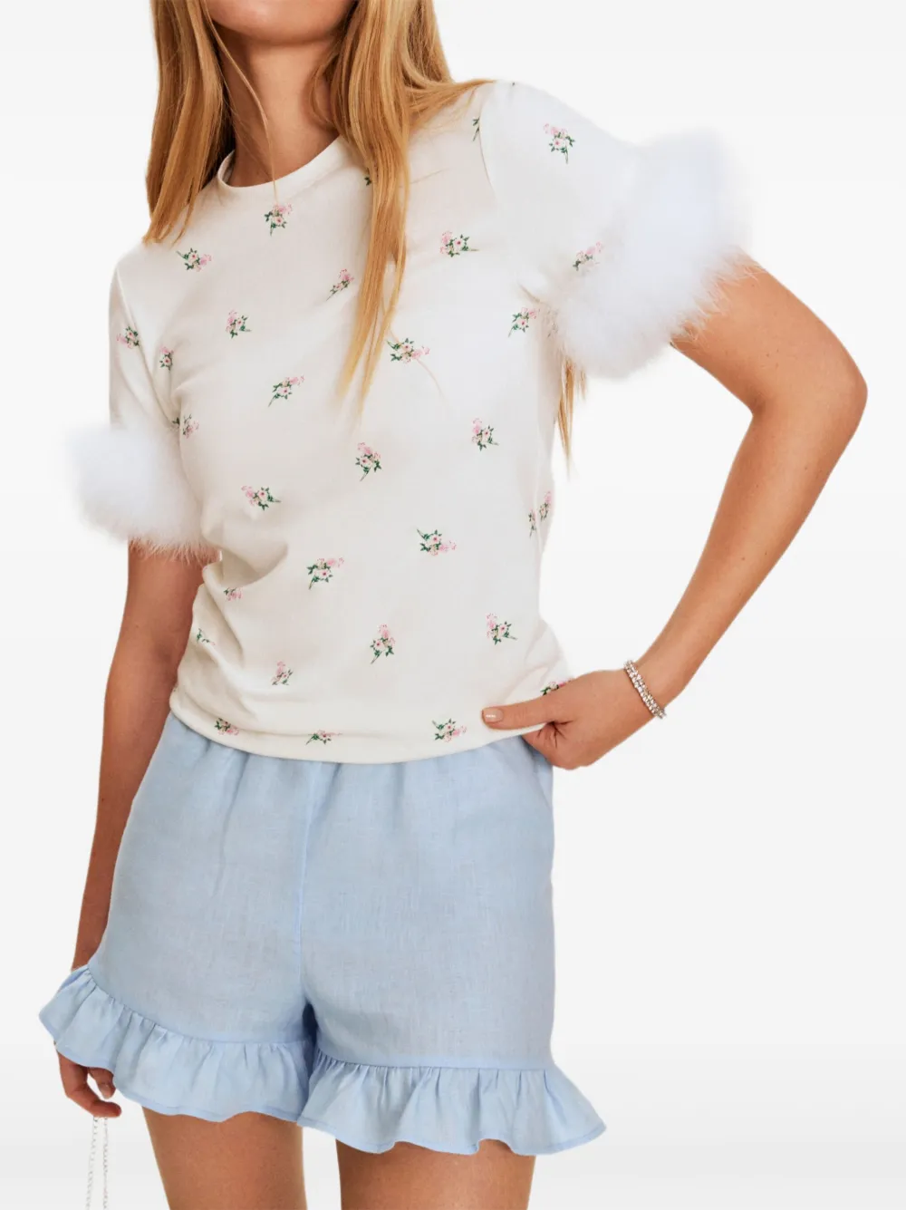 Sleeper Feather-trim T-shirt