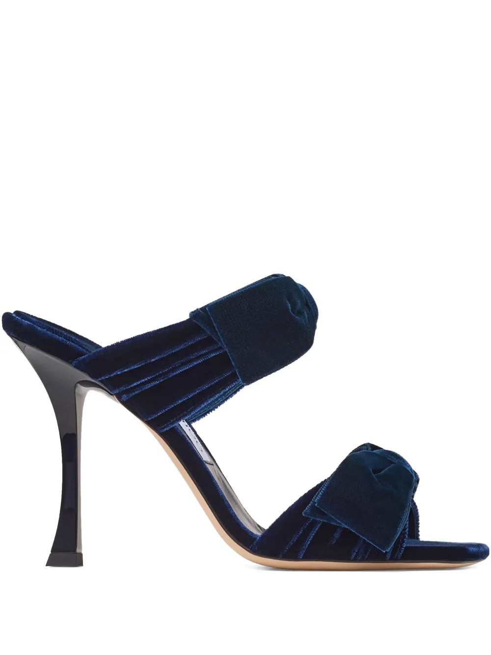Jimmy Choo 100mm Flaca pleated-bow velvet sandals Blue