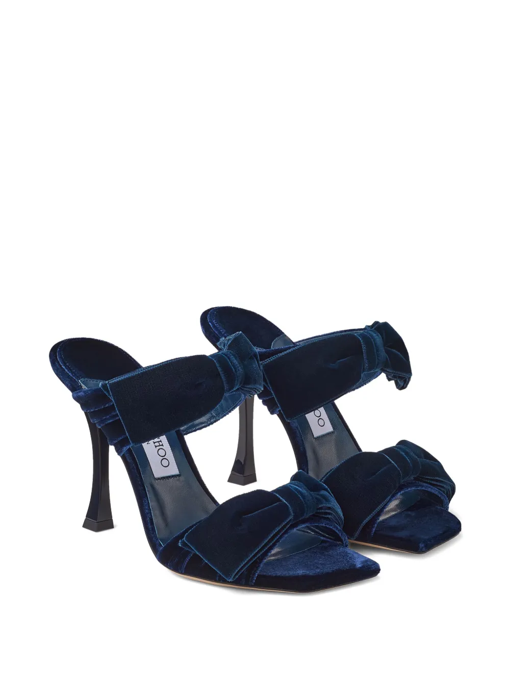Jimmy Choo 100mm Flaca pleated-bow velvet sandals Blue