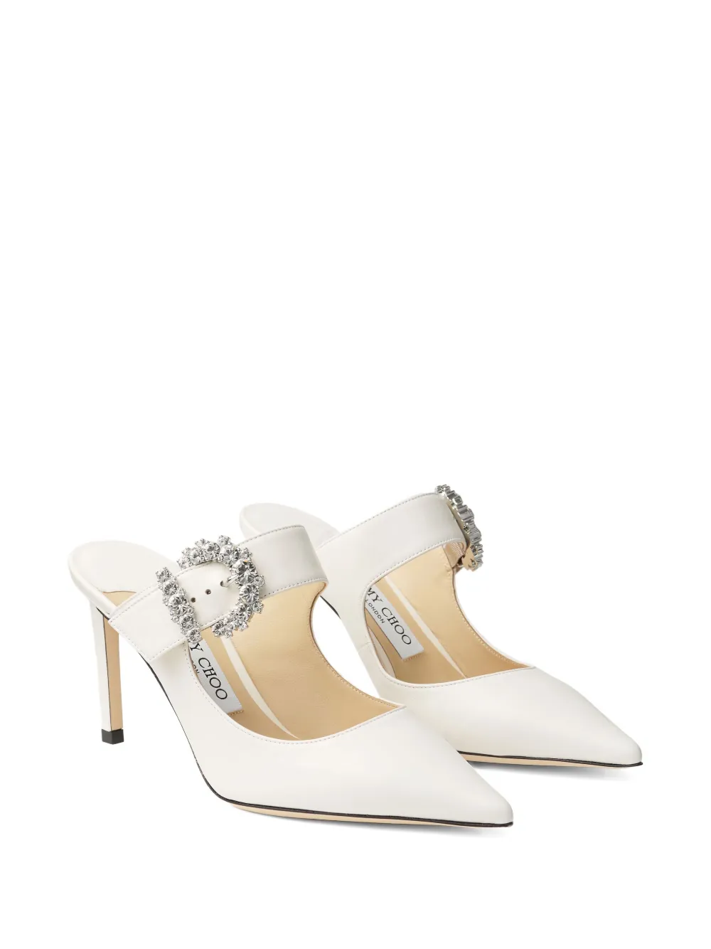 Jimmy Choo 85 mm Cherisi muiltjes met kristallen gesp Wit