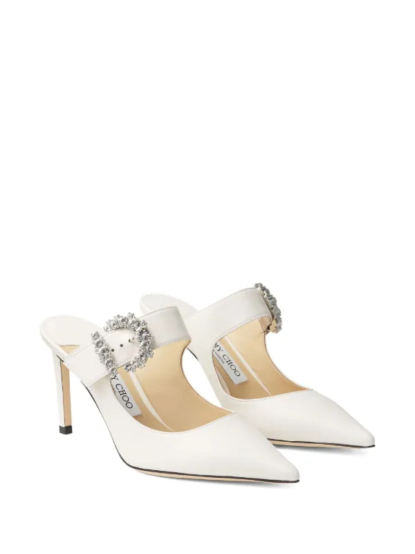 JIMMY CHOO Cherisi 85 ミュール Jimmy Choo 85mm Cherisi crystal-buckle Mules | White