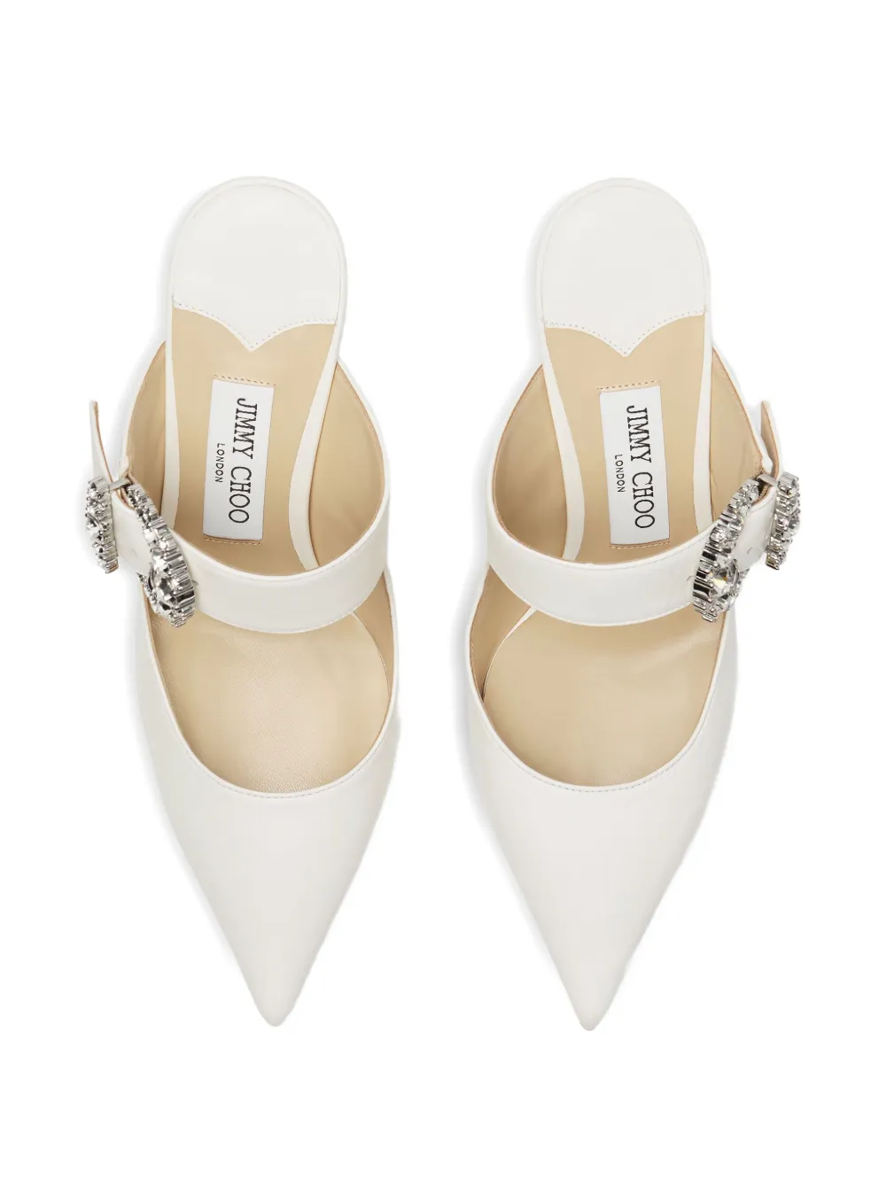 Jimmy Choo 85 mm Cherisi muiltjes met kristallen gesp Wit