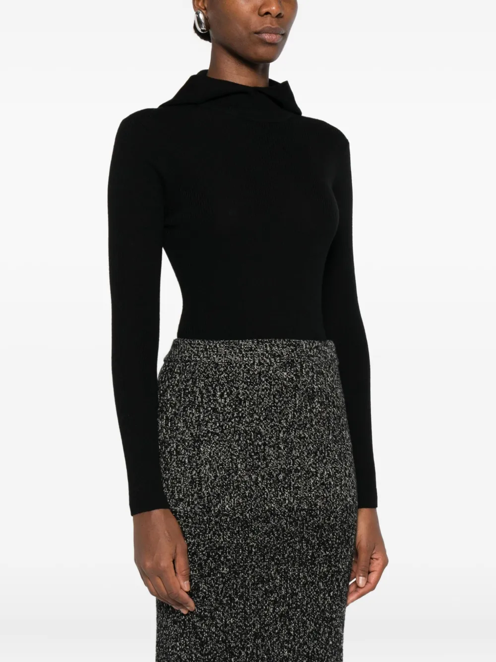 P.A.R.O.S.H. Geribbelde body met capuchon Zwart