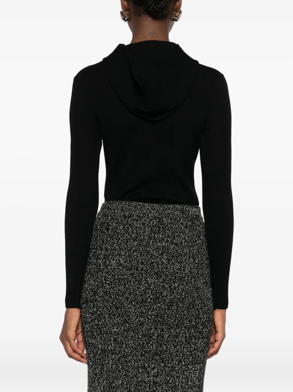 P.A.R.O.S.H. Geribbelde body met capuchon Zwart