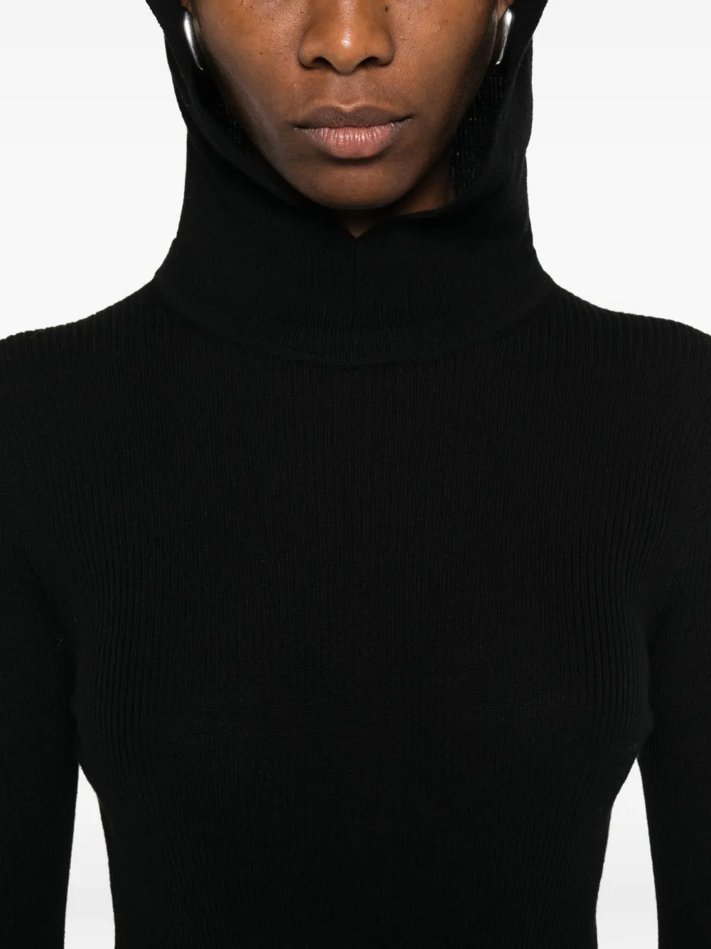 P.A.R.O.S.H. Geribbelde body met capuchon Zwart