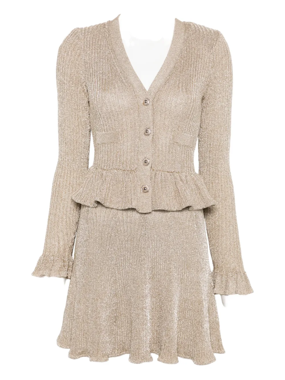 Self-portrait Peplum-waist Lurex Mini Dress In Neutral