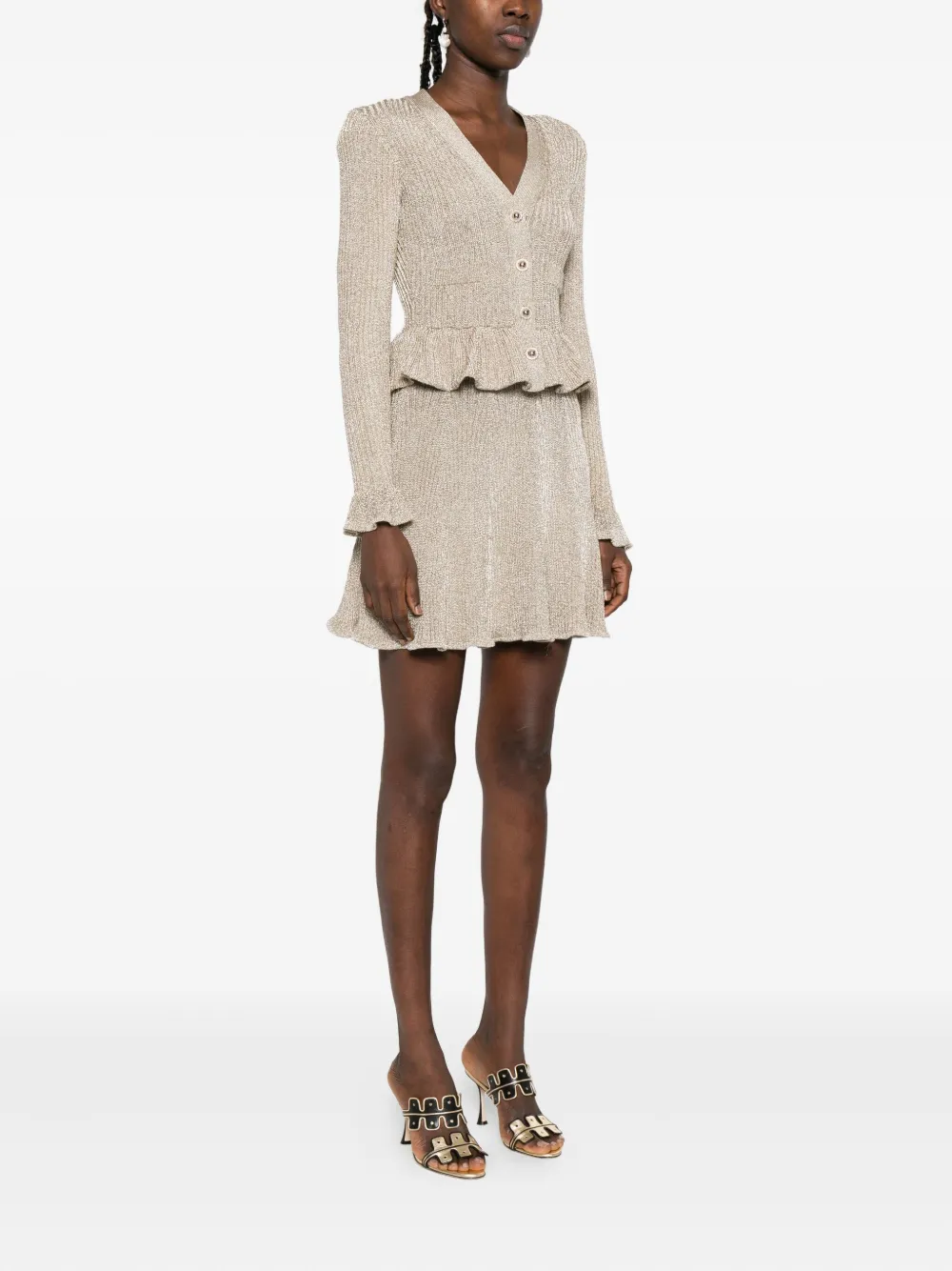 Self-Portrait Lurex mini-jurk met peplum-taille Goud
