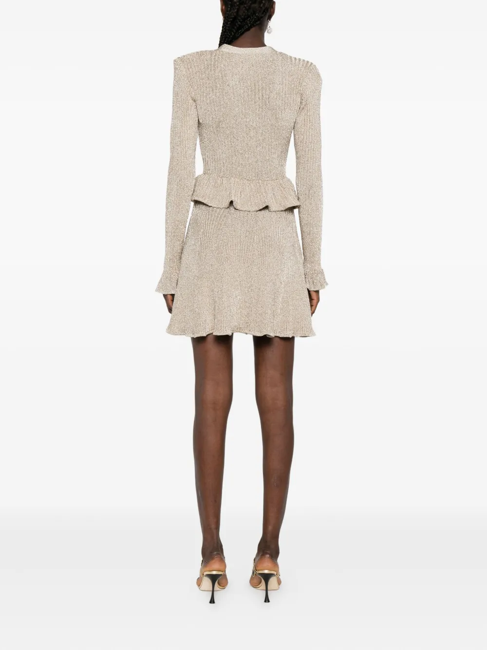 Self-Portrait Lurex mini-jurk met peplum-taille Goud
