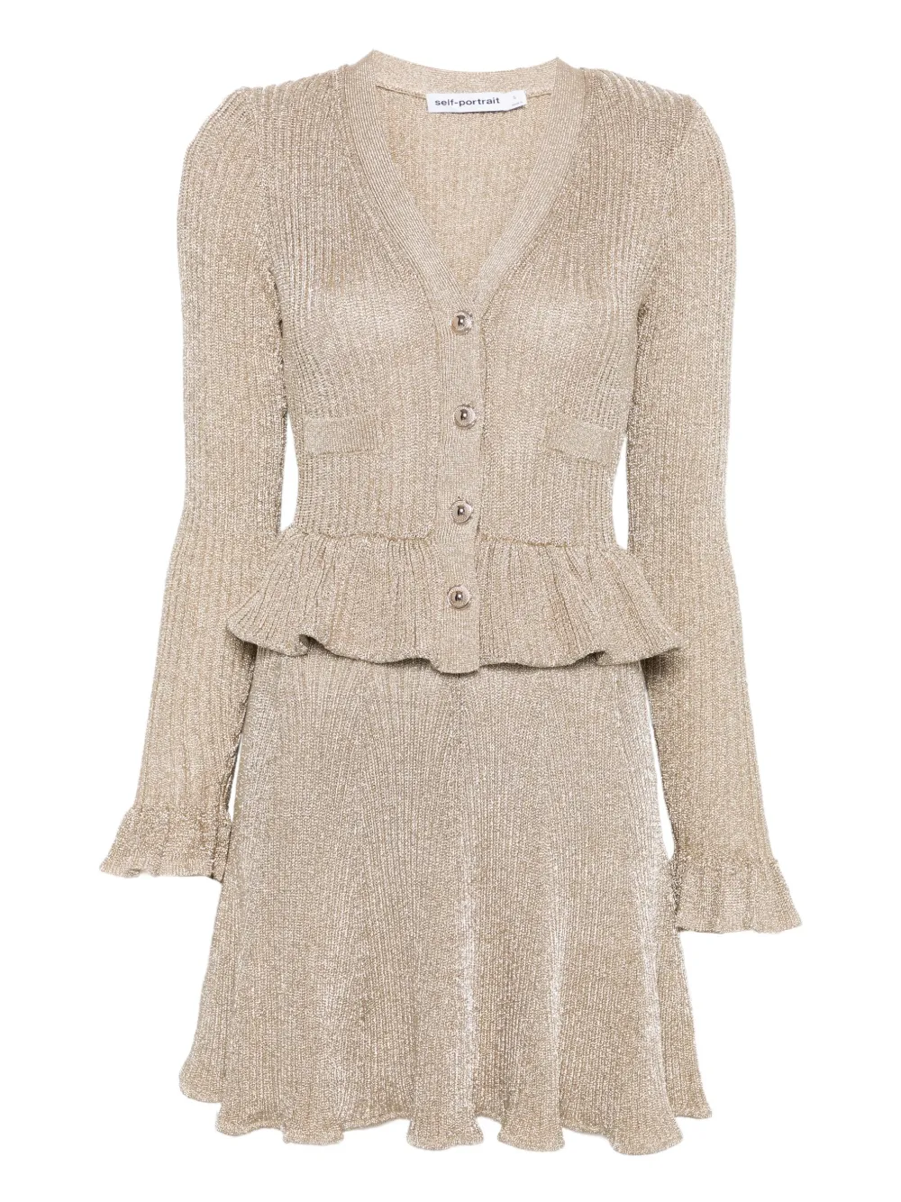 Self-Portrait Lurex mini-jurk met peplum-taille Goud