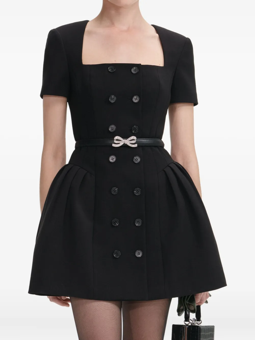 Self-Portrait double-breasted short-sleeves mini dress - Zwart