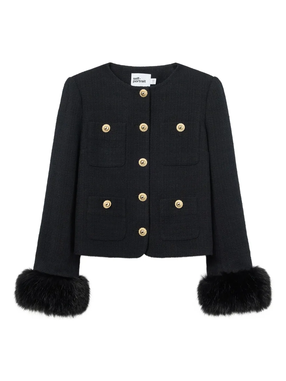 Self-Portrait faux fur-cuff buttoned jacket Zwart