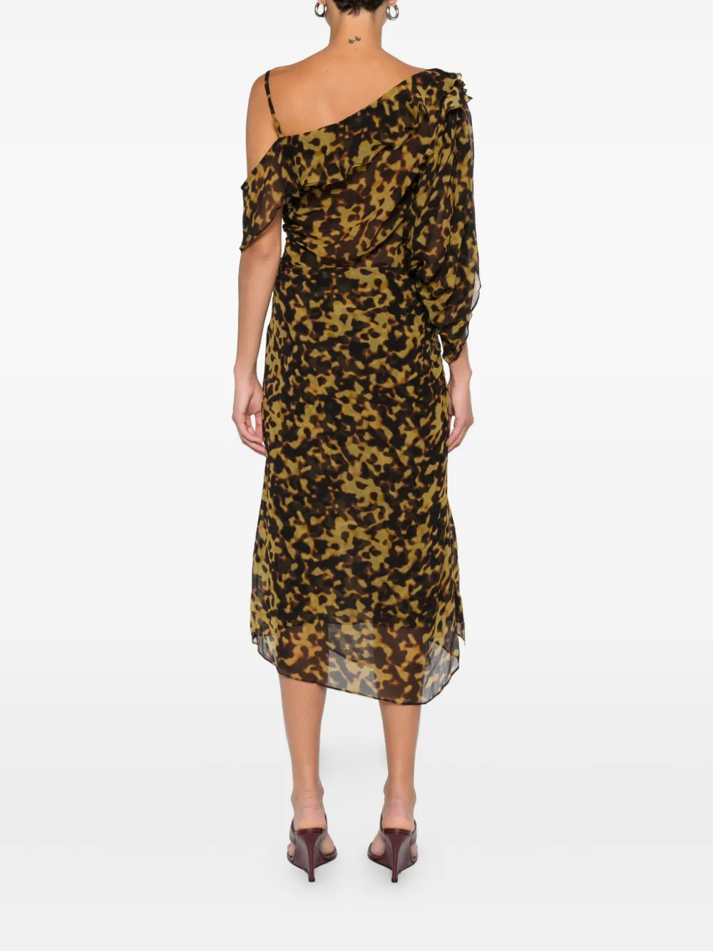 Christopher Esber Printed Ruched Midi Skirt In Animal Print