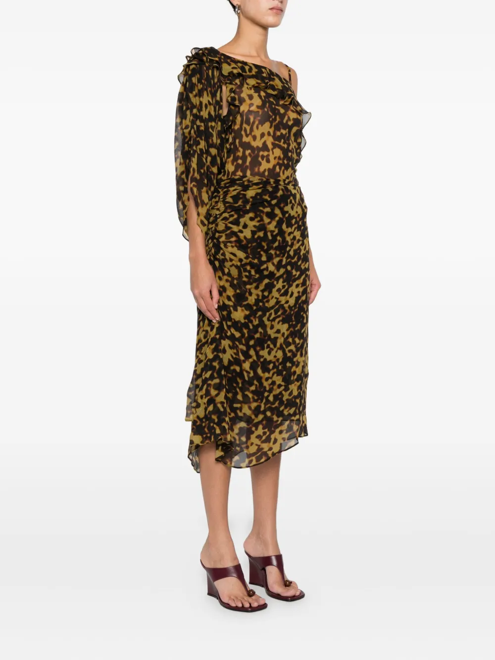 Christopher Esber Printed Ruched Midi Skirt In Animal Print