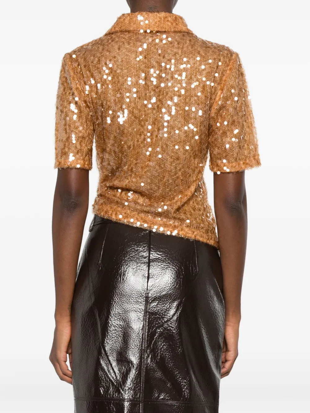 Christopher Esber Sequin-embellished Polo Top In Brown