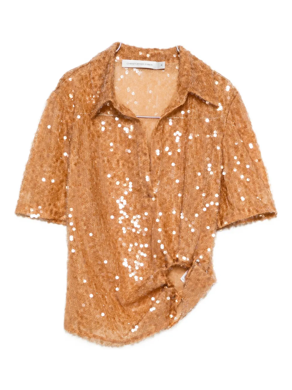 Christopher Esber Sequin-embellished Polo Top In Brown