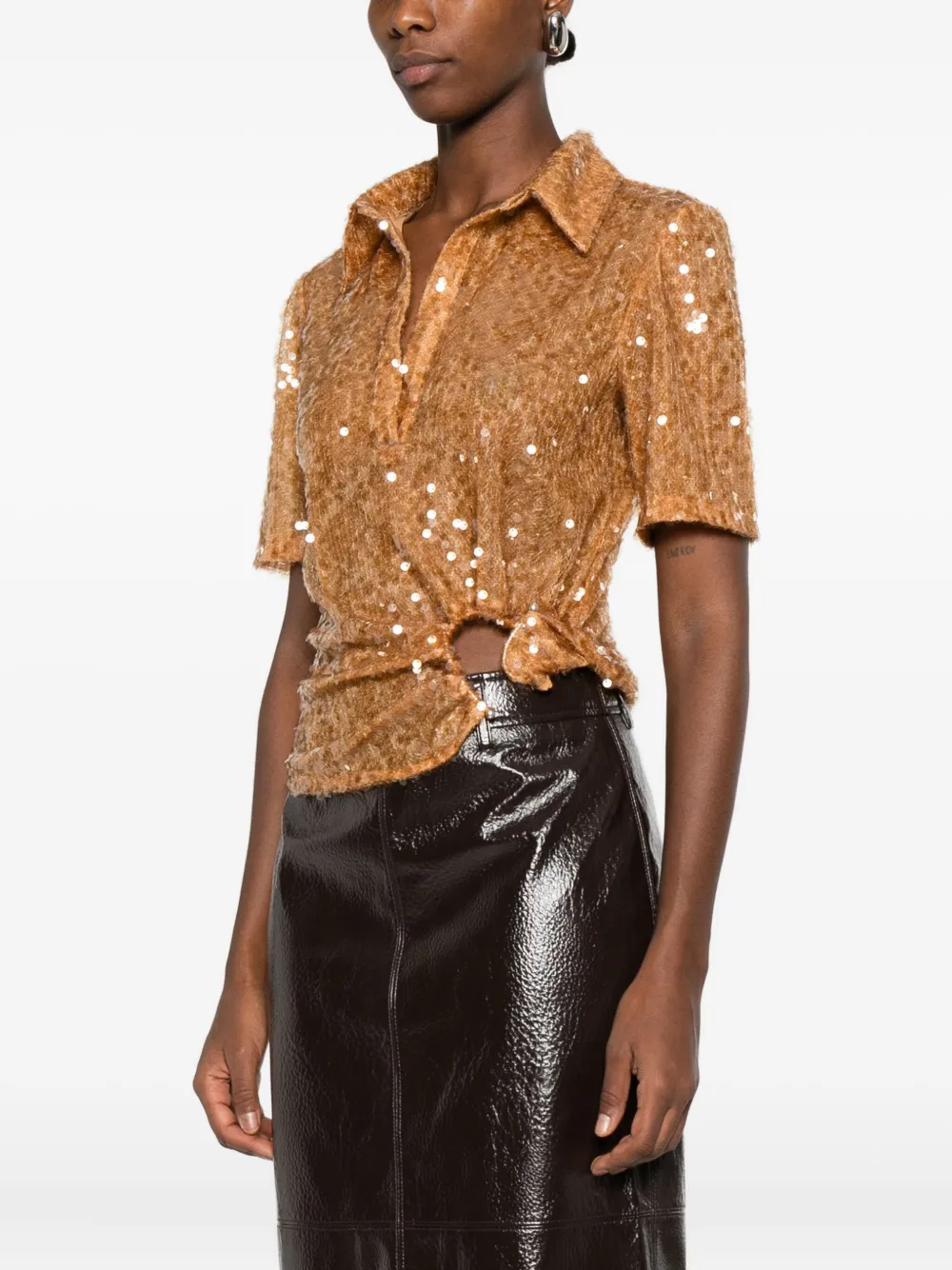 Christopher Esber Sequin-embellished Polo Top In Brown