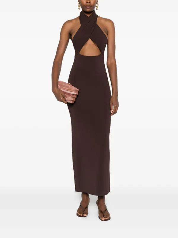 Christopher Esber Slope Halterneck Maxi Dress | Brown | FARFETCH SG