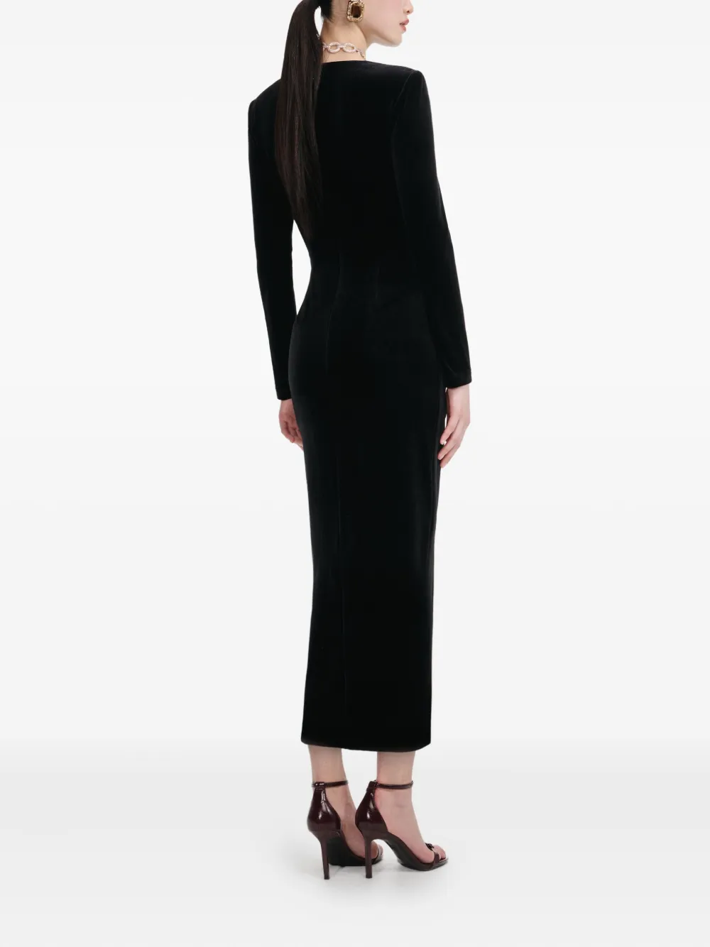 Self-Portrait velvet midi dress - Zwart