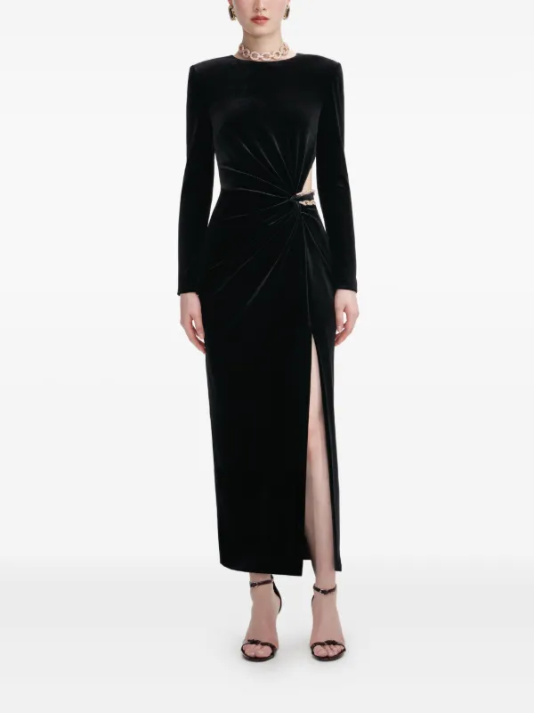 knee length dresses for ladies Sarta Women's Black Velvet Long Sleeve Midi Dress