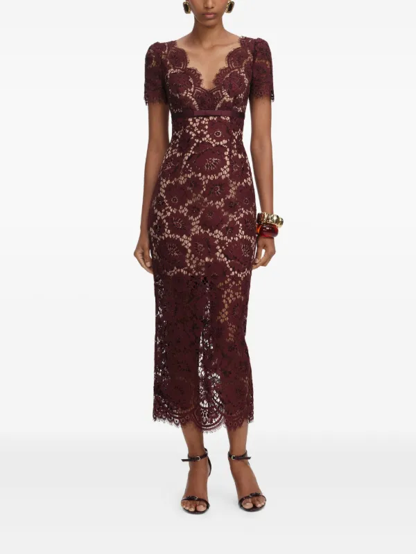 Self-Portrait Floral Lace Midi Dress Red FARFETCH ID