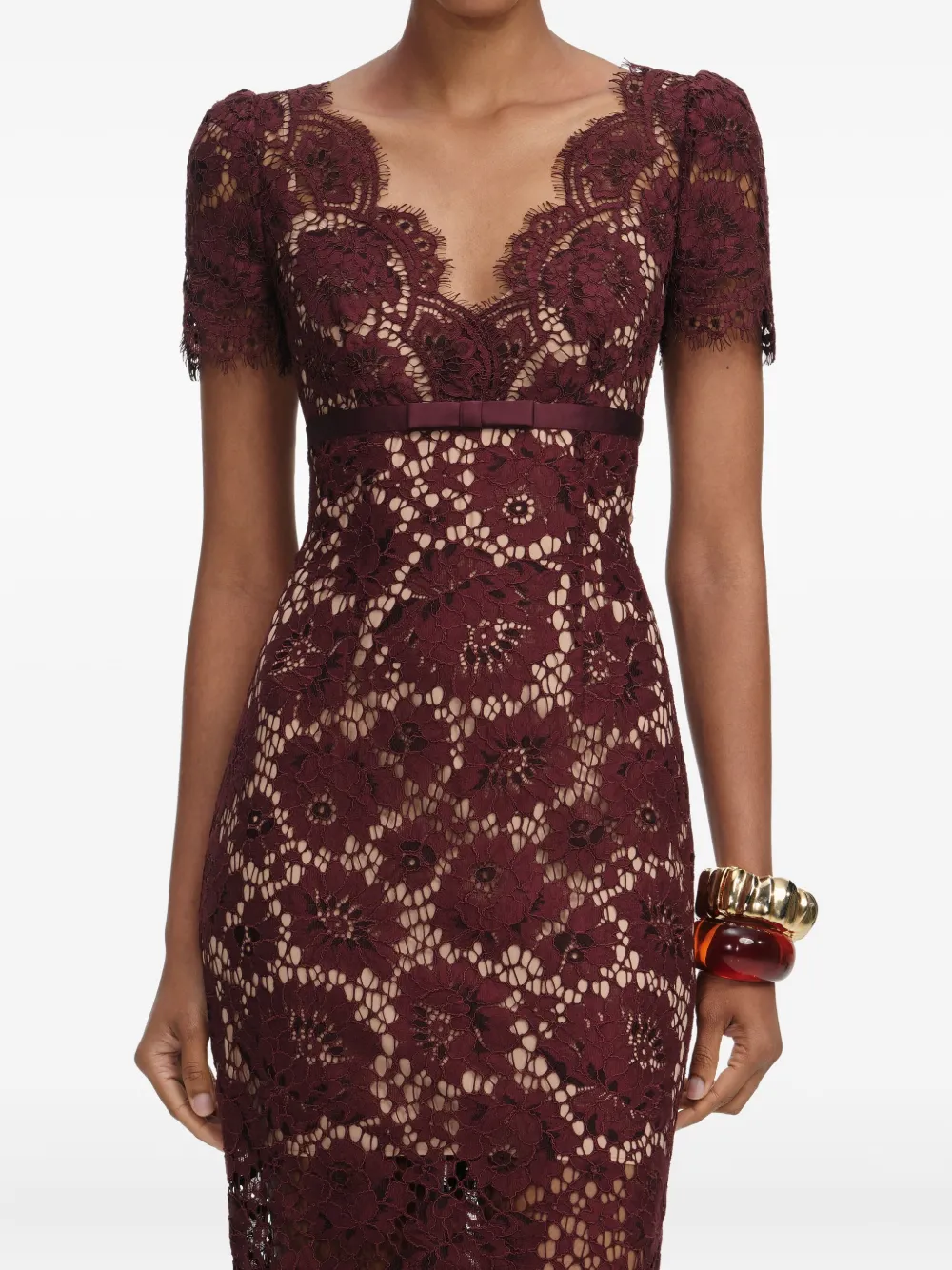 Self-Portrait floral lace midi dress Rood