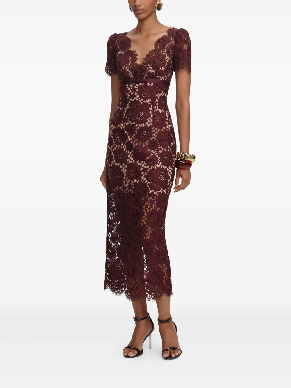 Self-Portrait floral lace midi dress - Rood