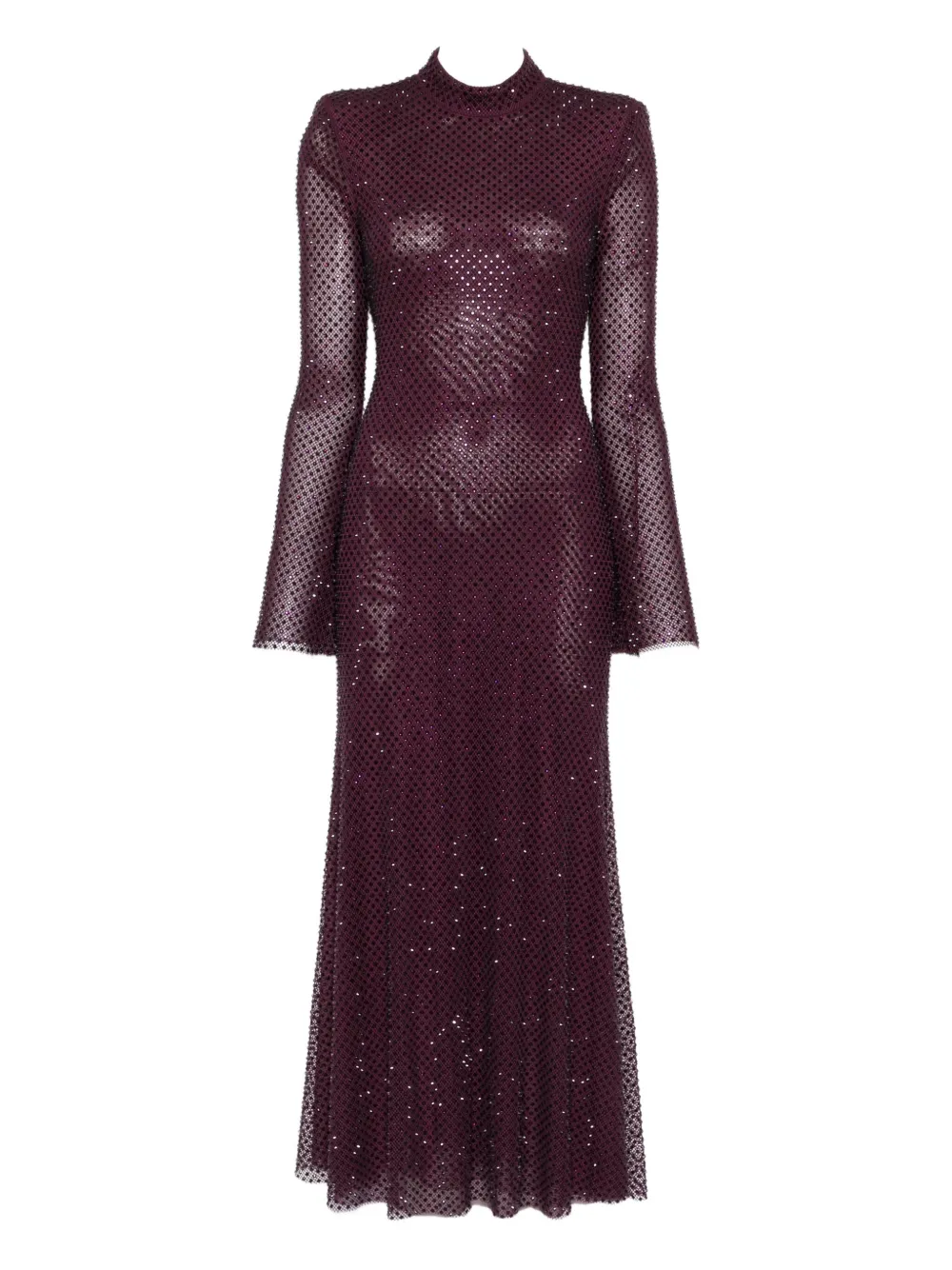 Self-portrait Rhinestone-embellished Mesh Midi Dress In Purple