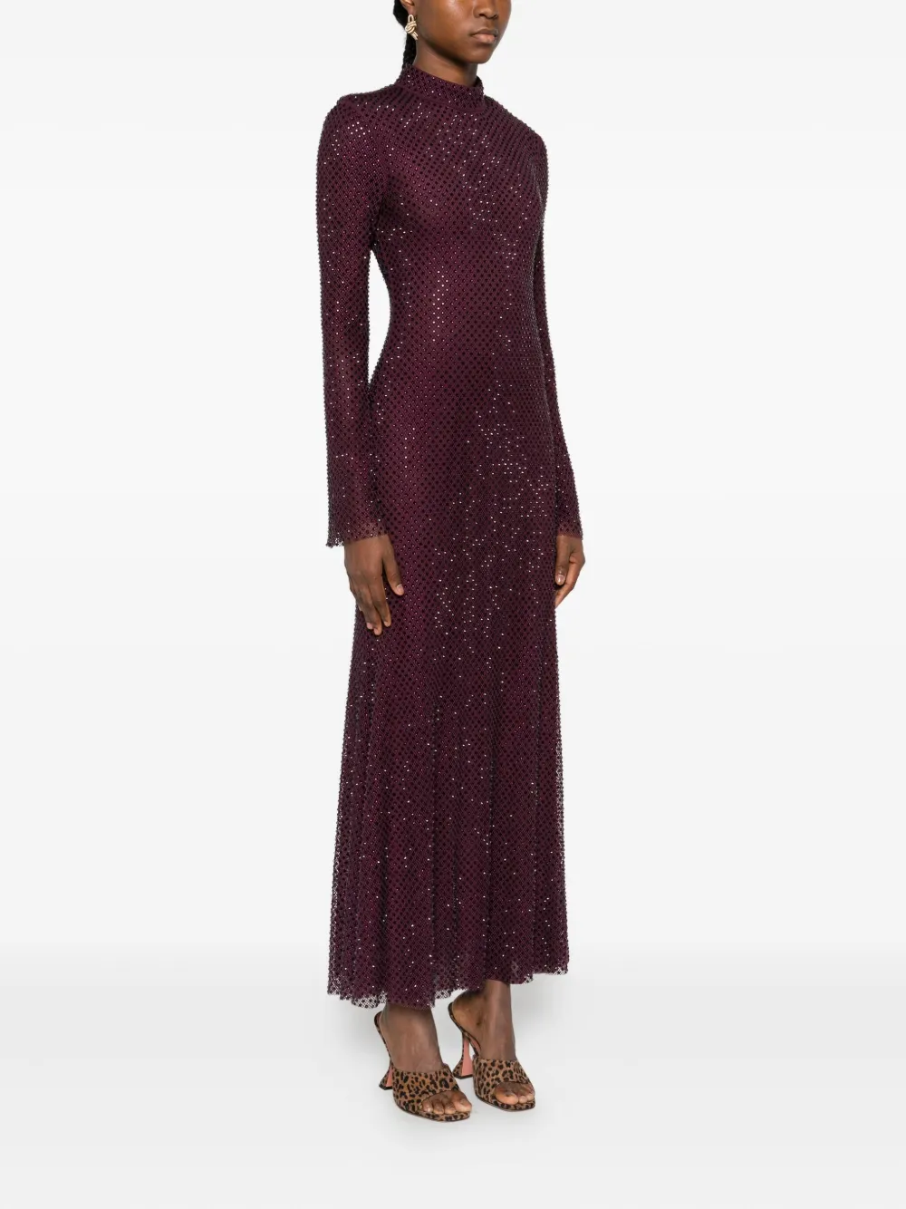 Self-portrait Rhinestone-embellished Mesh Midi Dress In Purple