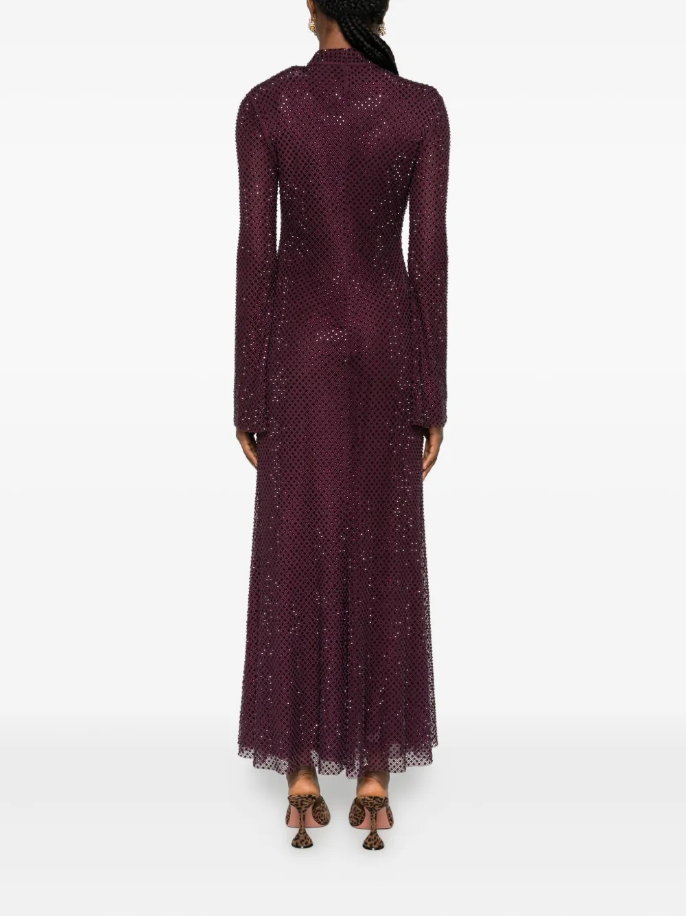 Self-portrait Rhinestone-embellished Mesh Midi Dress In Purple