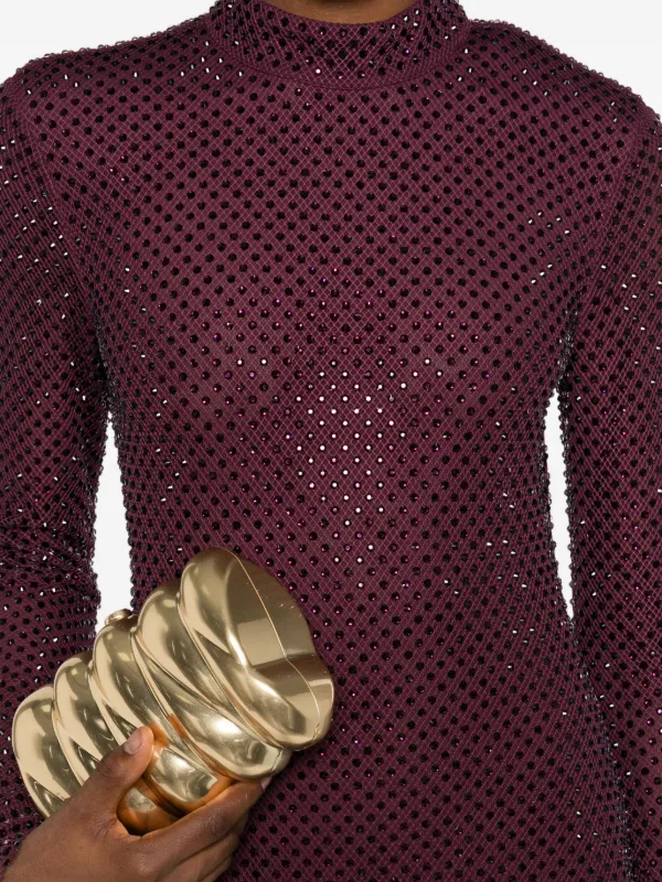 Self-Portrait rhinestone-embellished Mesh Midi Dress | Red | FARFETCH