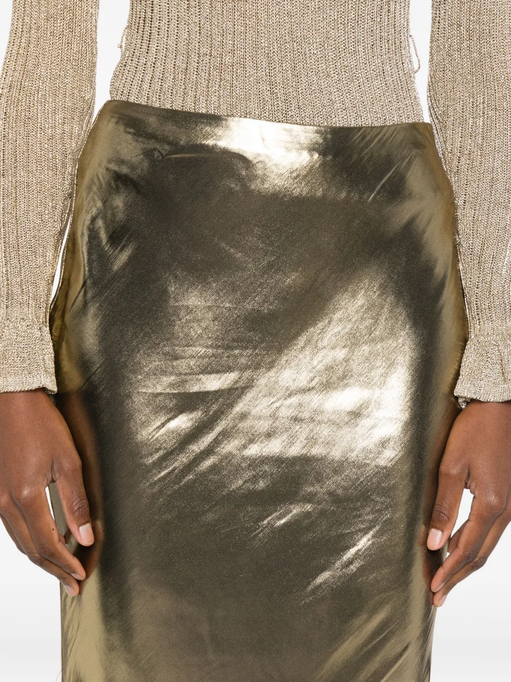 Self-portrait Metallic-effect Maxi Skirt In Gold